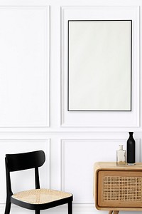 Picture frame on a wall with Scandinavian home interior