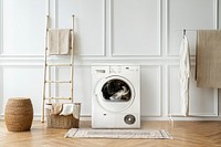 Washing machine in a Japandi interior home 