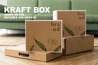 Kraft boxes packaging mockup psd for organic brands’ delivery with design space