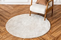 White round rug in living room
