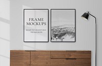 Frame mockups psd in a Scandinavian decor living room