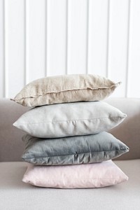 Minimal linen cushion covers on a sofa