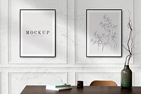 Picture frames mockup psd hanging on the wall Scandinavian interior design