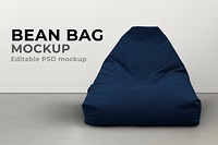 Bean bag furniture mockup psd in blue minimal interior