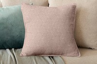 Pillow cushion cover mockup psd in floral pattern interior design