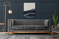 Frame mockup psd in a living room in chic modern luxury aesthetics style