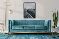 Frame mockup psd in a living room in chic modern luxury aesthetics style