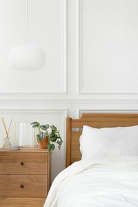 Bright and clean modern bedroom in Scandinavian style