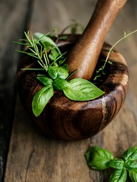 Herbal medicine in mortar