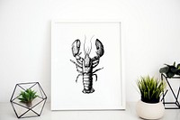 Mockup design space photo frame with a lobster drawing