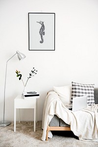 Hand drawing seahorse photo hanging on the wall
