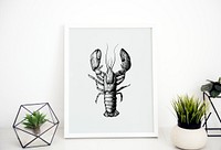 Picture frame mockup with a lobster drawing