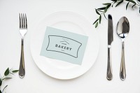 Paper card design space on a plate mockup