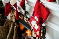 Christmas stockings hanging on a chimney
