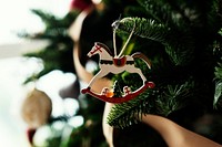 Closeup of Christmas tree ornaments