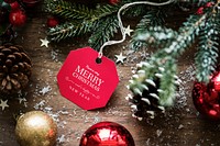 Closeup of Christmas wishing card tag