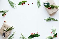 Christmas present boxes on white background with design space