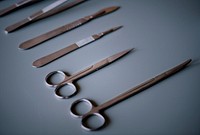 Closeup of surgery knives set isolated