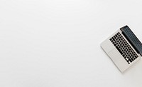 Flat lay of computer laptop isolated on whtie background