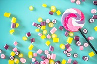 Flat lay of candy isolated