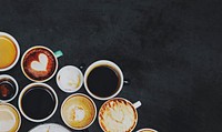 Assorted coffee cups on a black background