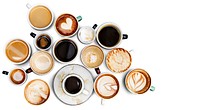 Assorted coffee cups on a white background