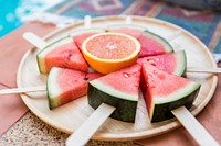 A dish of sliced watermelons