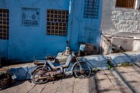 Retro motorbike in blue city, Jodhpur India