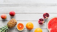 Desktop wallpaper background, tropical citrus fruits flat lay