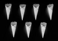 Aerial view of ice cream waffle cones