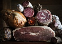 Closeup of charcuterie meat products food photography recipe idea