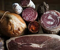 Closeup of charcuterie meat products food photography recipe idea