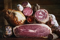 Closeup of charcuterie meat products food photography recipe idea