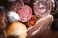Closeup of charcuterie meat products food photography recipe idea