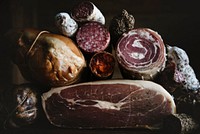 Closeup of charcuterie meat products