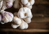 Dry garlic on a wooden table