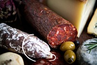Closeup of charcuterie meat products
