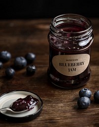 Homemade blueberry jam in a jar