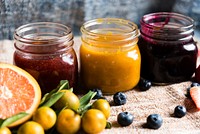 Variety of homemade jam in jars