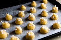 Piped Choux pastry on a tray