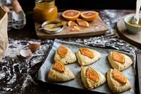 Homemade scones with orange jam food photography recipe idea