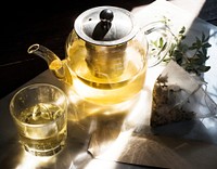 Teapot with healthy green tea