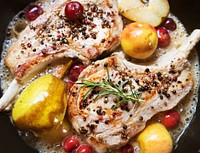 Pork chop cooked with apples food photography recipe idea