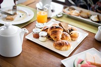 Closeup of hotel breakfast meal