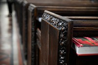 Close up of the pews in a church