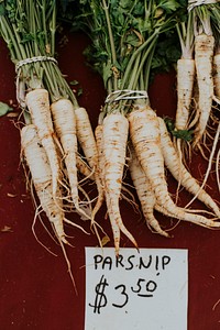 Fresh parsnip at a farmers market