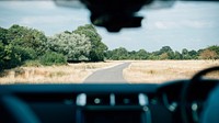 Adventure desktop wallpaper background, countryside view through car windscreen