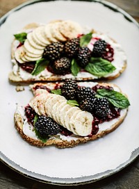 Blackberry jam with vegan cream cheese on toast