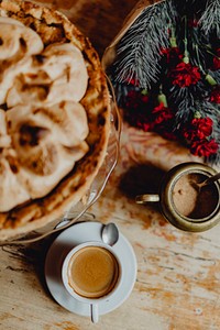 Christmas at a cafe with coffee and cake