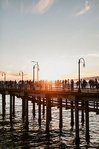Sunset over the crowd at Santa Monica Pier, Calirfornia